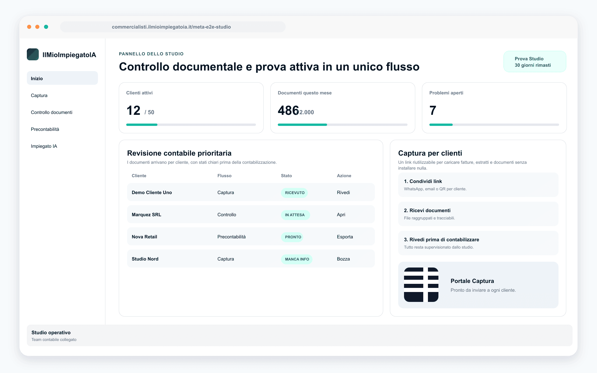 Area di lavoro di acquisizione documenti